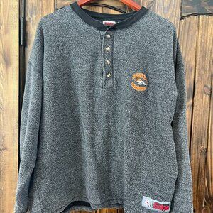 NFL The Edge Denver Broncos Grey Henley Long Sleeve Shirt Size Large 1997